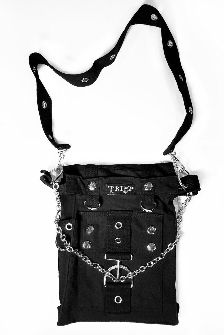 punk black cotton shoulder bag