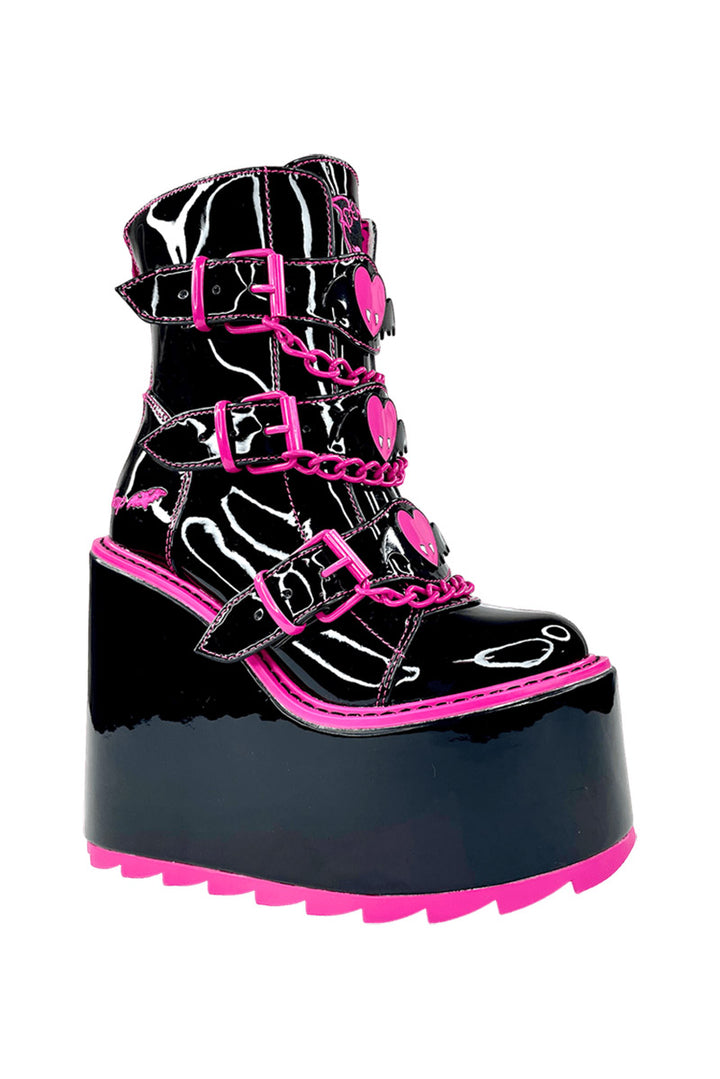 womens hot pink and black boots