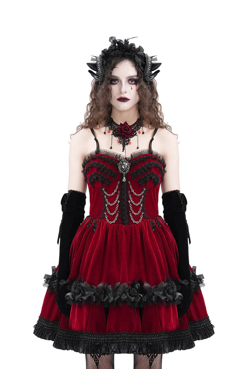 Lovebites Red Velvet Ruffle Dress