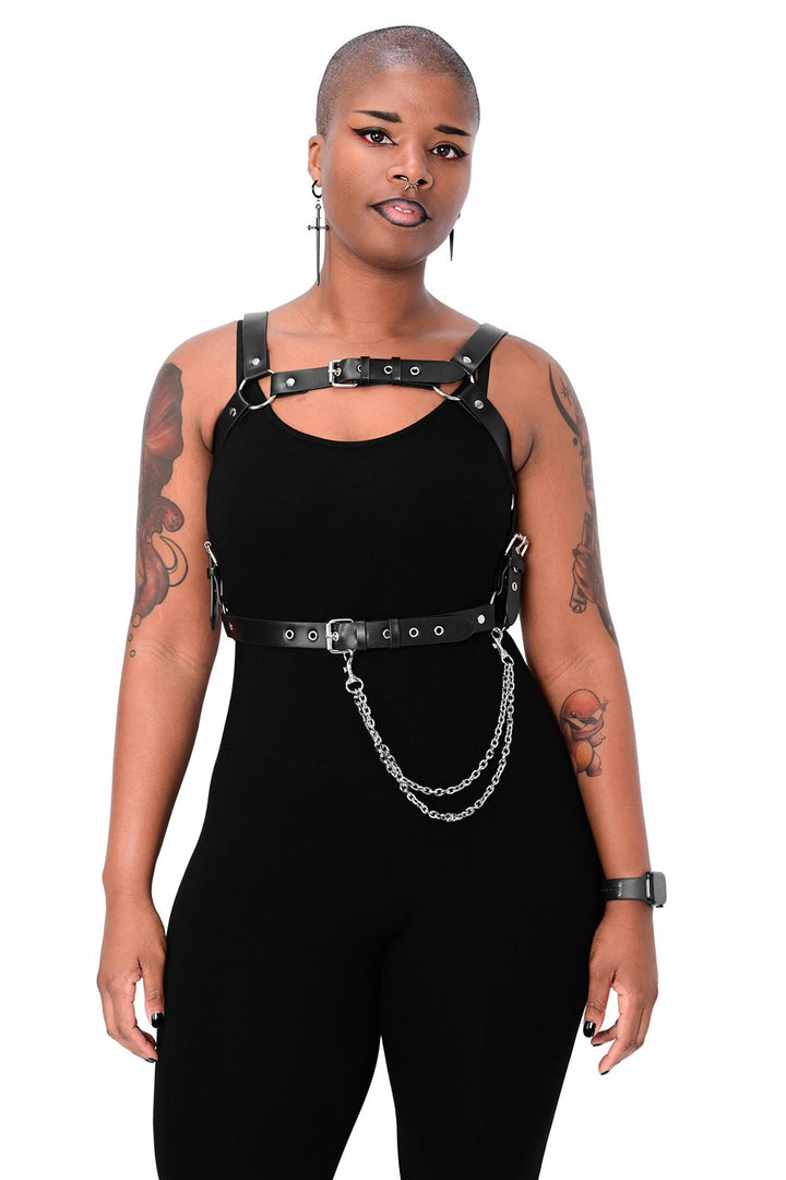 womens grunge goth chest buckled harness