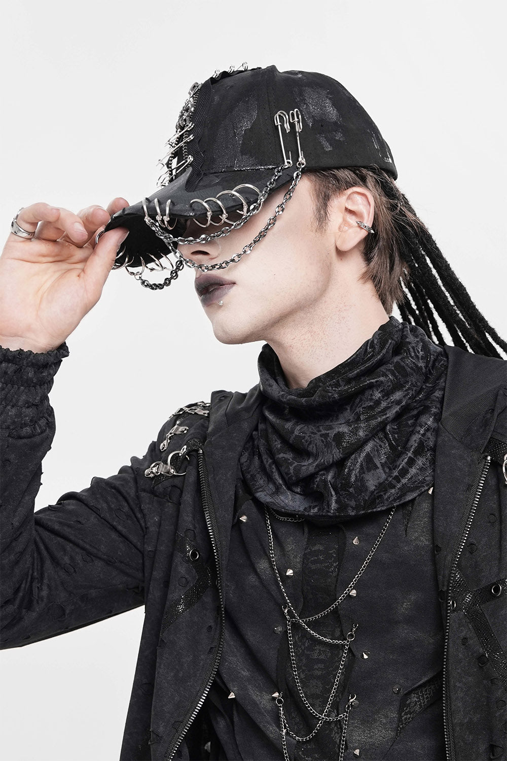 mens distressed pierced gothic hat