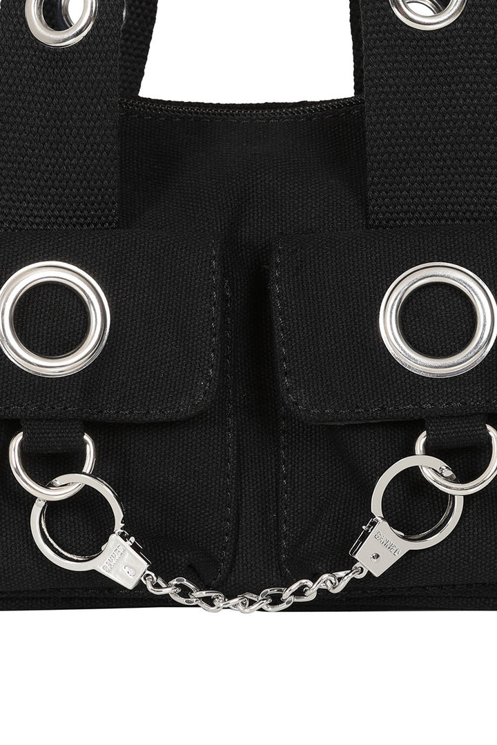 handcuff purse with eyelets and chain