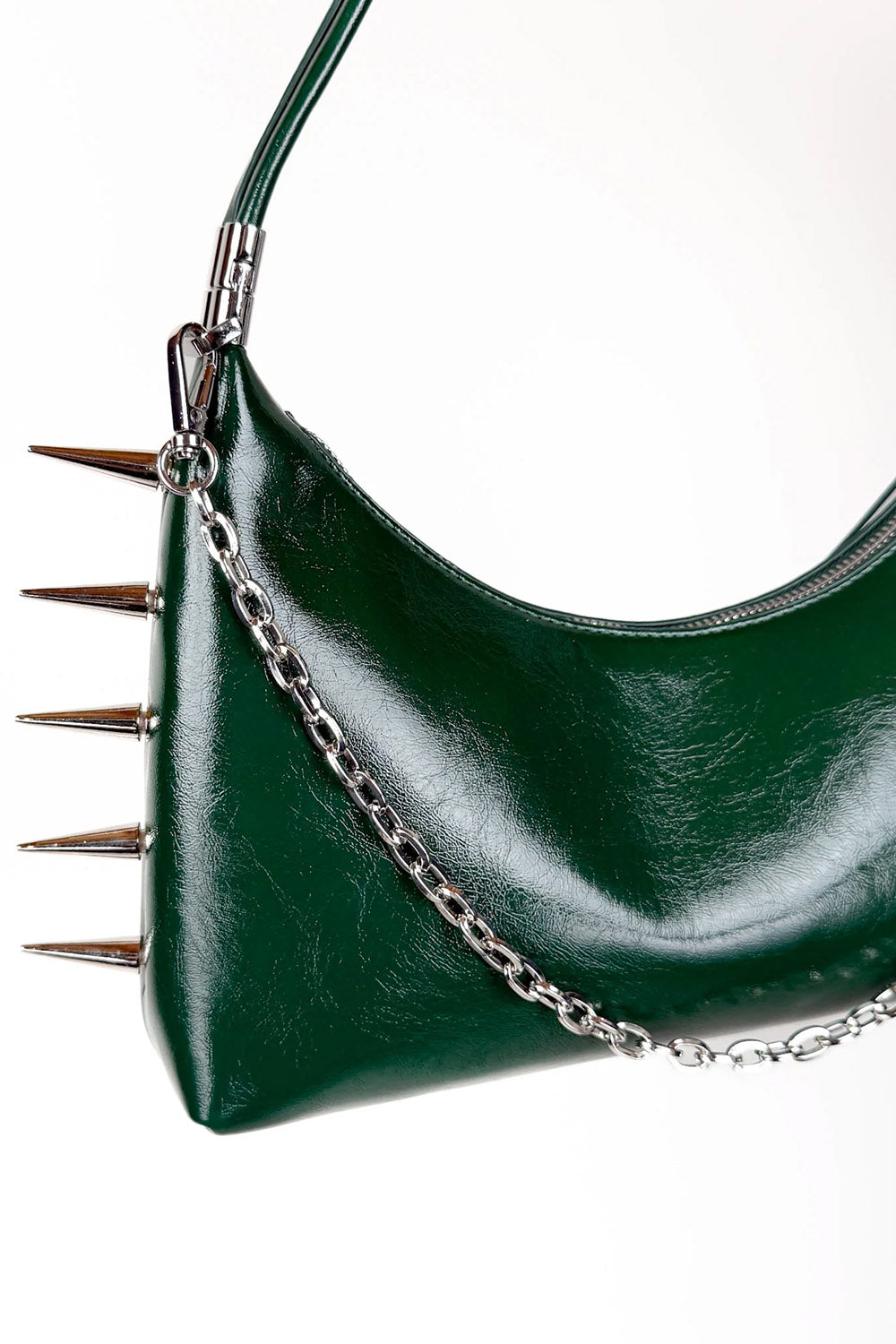 green grunge goth bag with spikes and chain