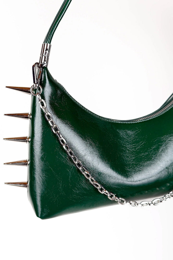 green grunge goth bag with spikes and chain