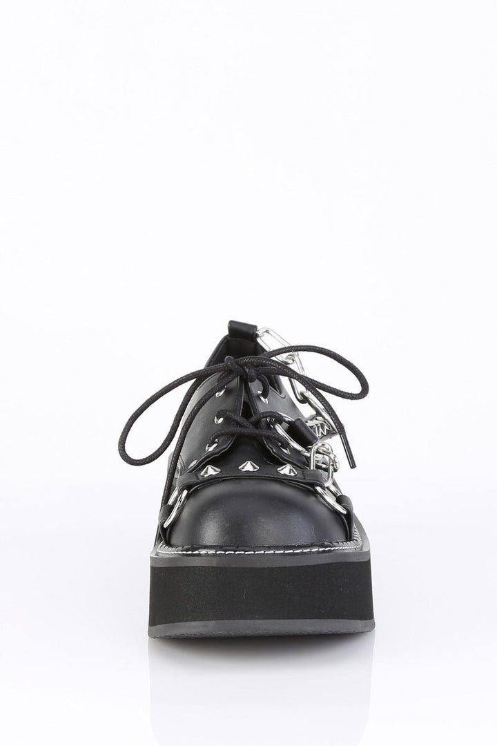 womens black vegan leather demonia shoes