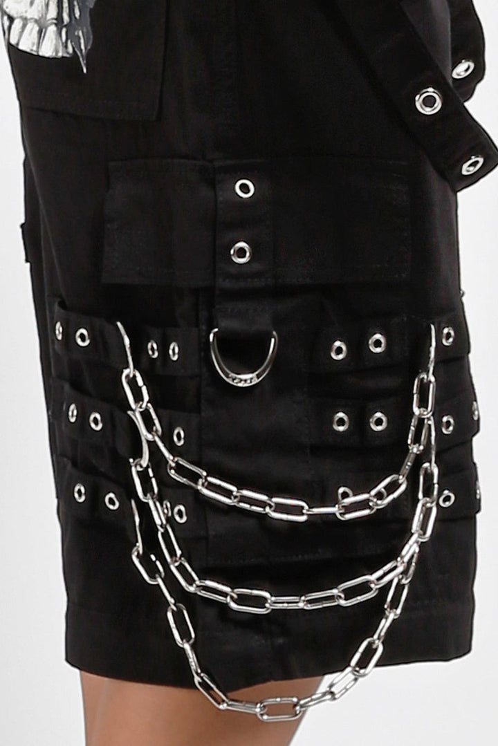 studded cargo shorts with chains and straps 