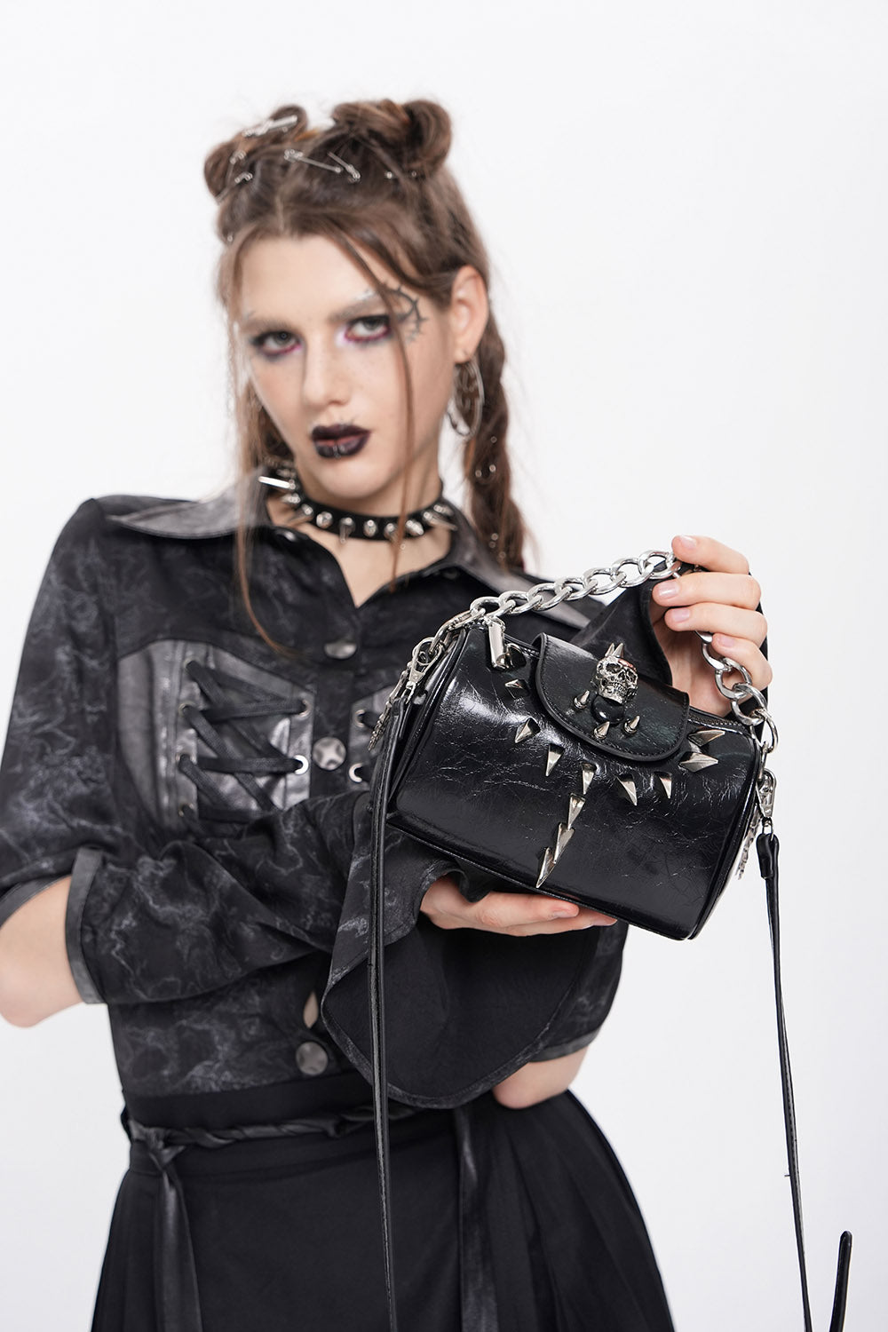 small gothic black vegan leather purse