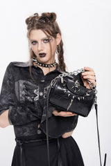 small gothic black vegan leather purse