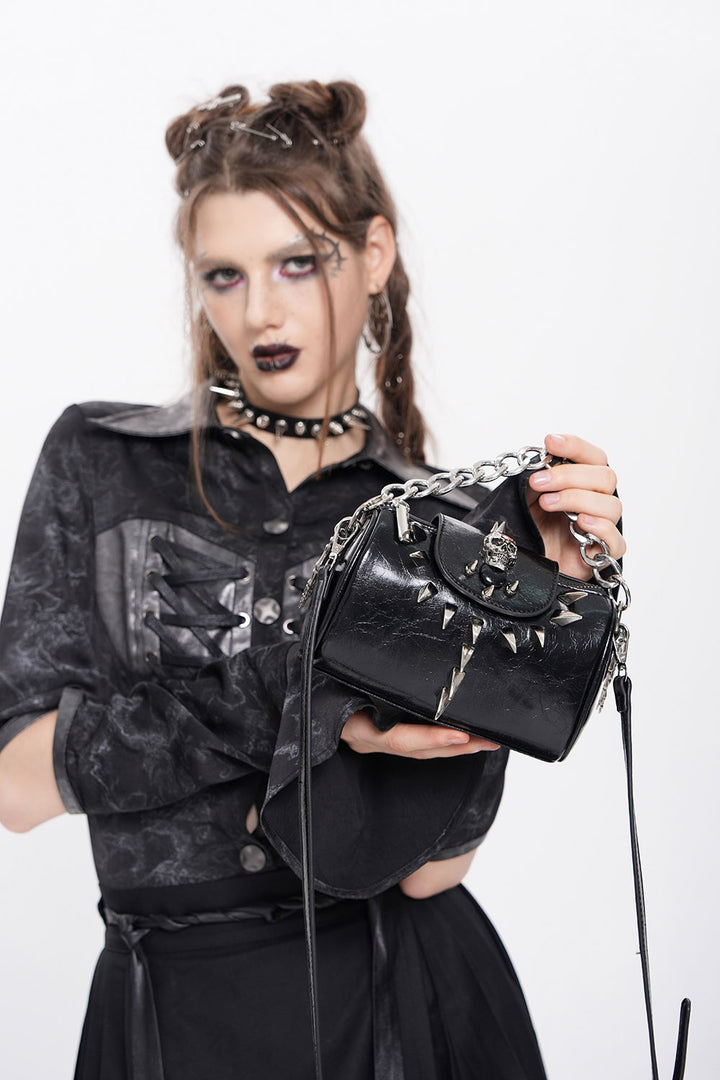 small gothic black vegan leather purse