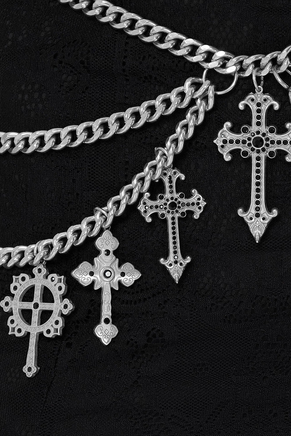 chain metal gothic cross charm waist belt