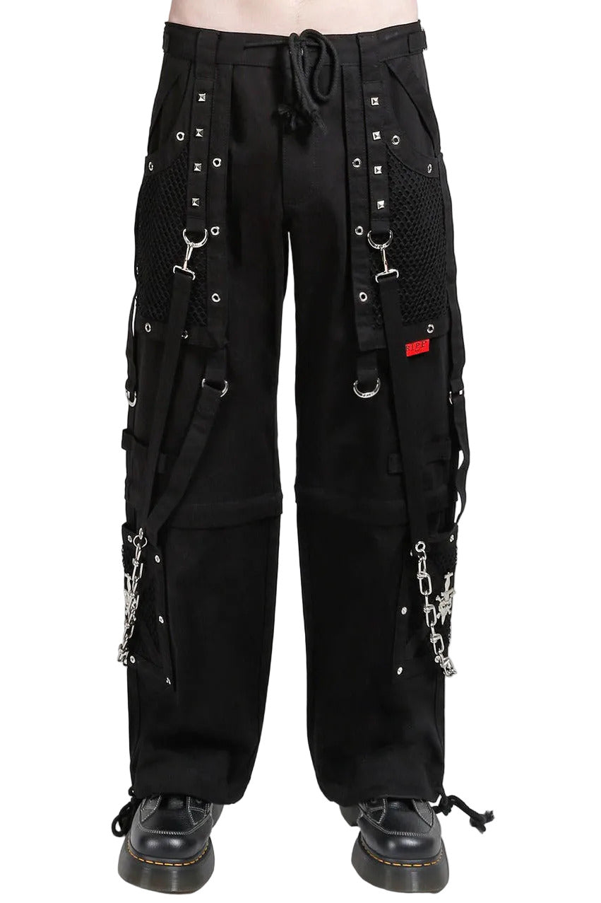 goth Black pants with multiple straps and buckles on a white background
