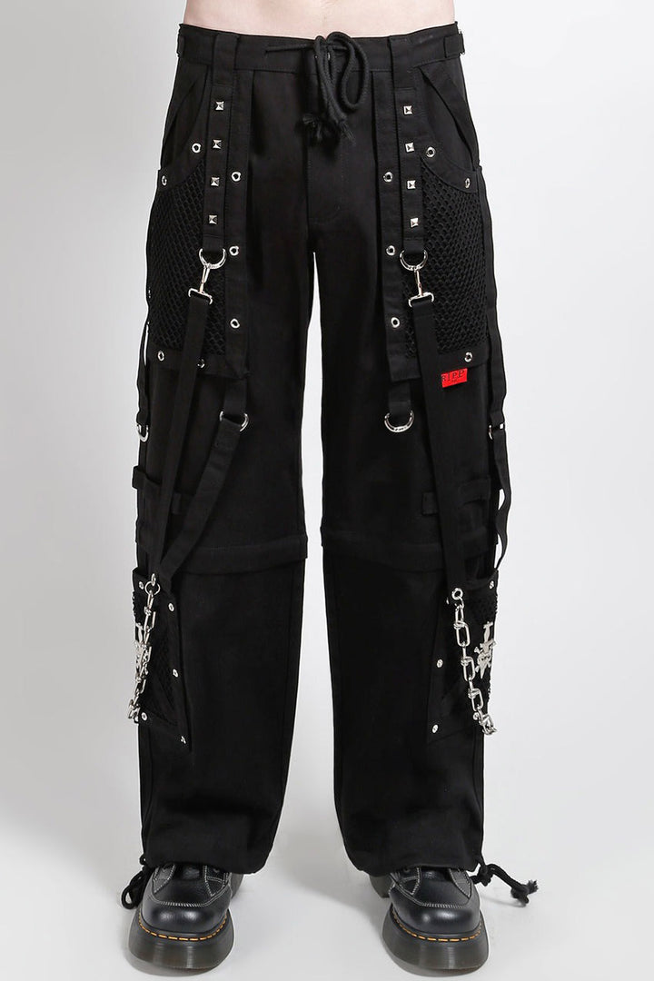 goth Black pants with multiple straps and buckles on a white background