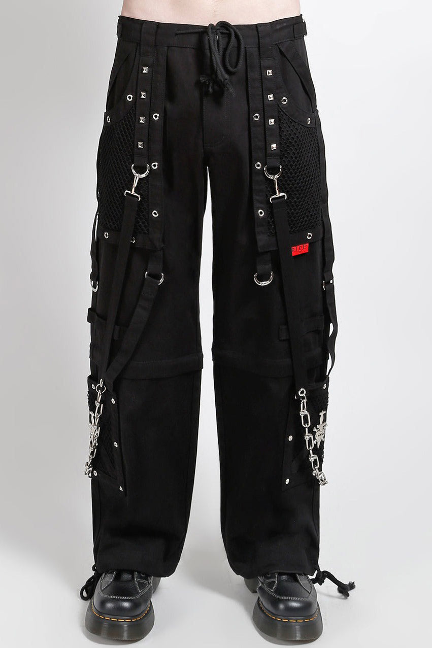 goth Black pants with multiple straps and buckles on a white background
