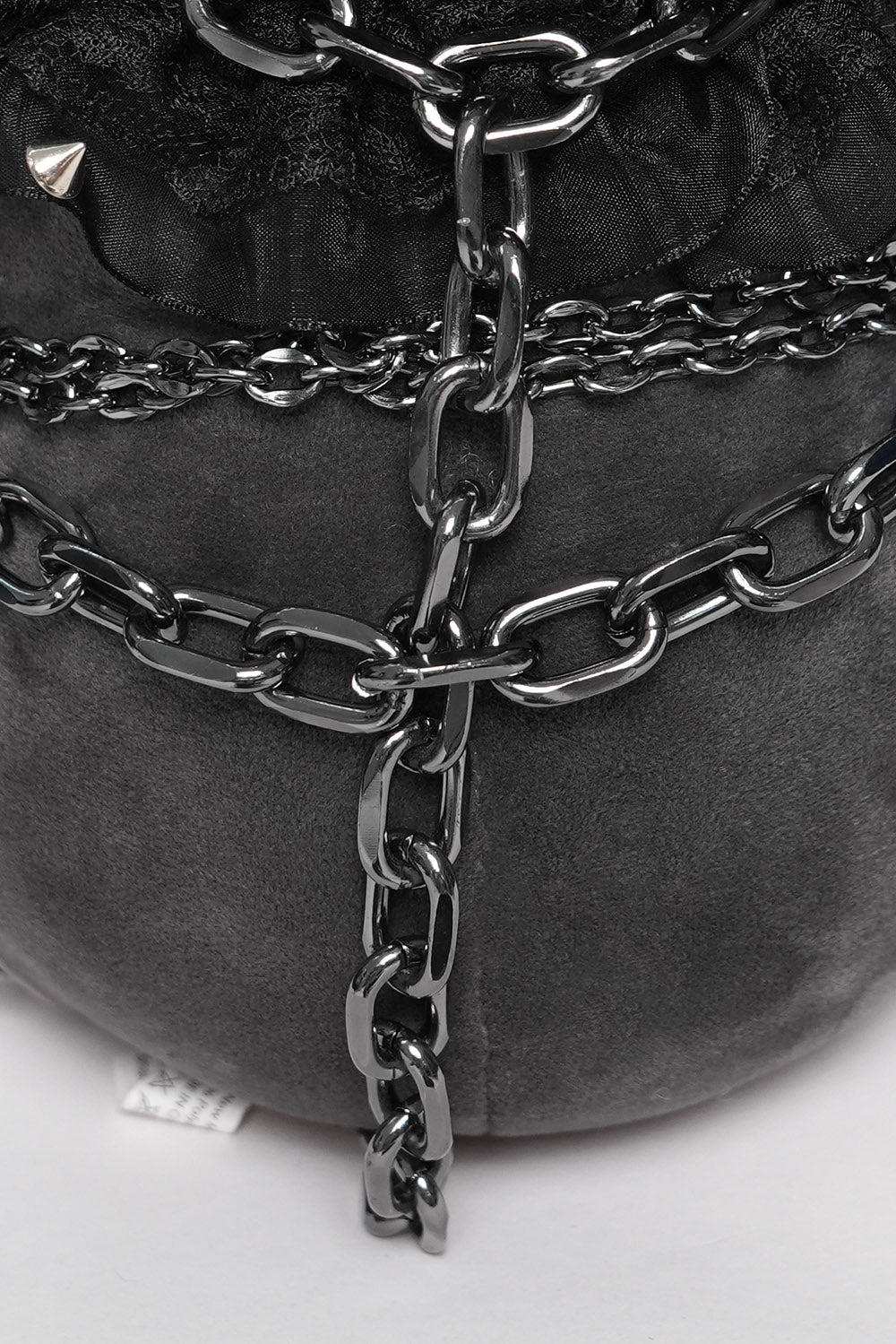 metal chained punk rabbit plush toy wearing a lolita ruffle headband 