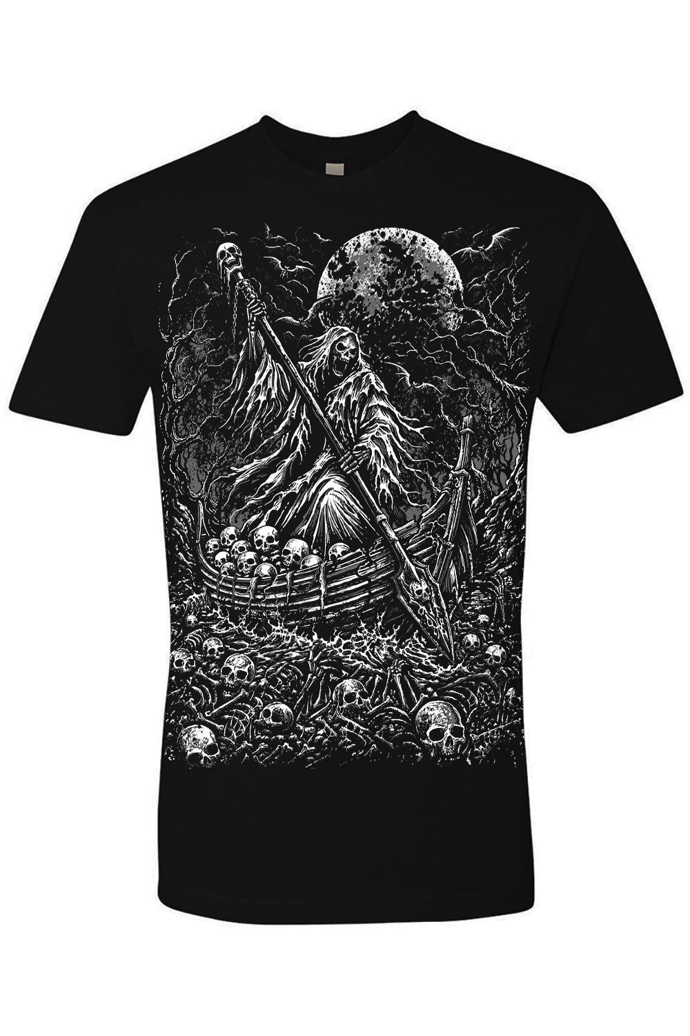 goth grunge mens short sleeve black tshirt with Charon the Greek mythological ferryman of the underworld