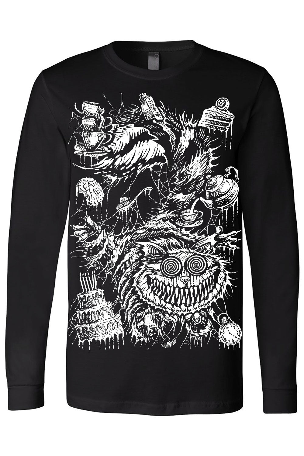black cotton long sleeve gothic cheshire cat t-shirt