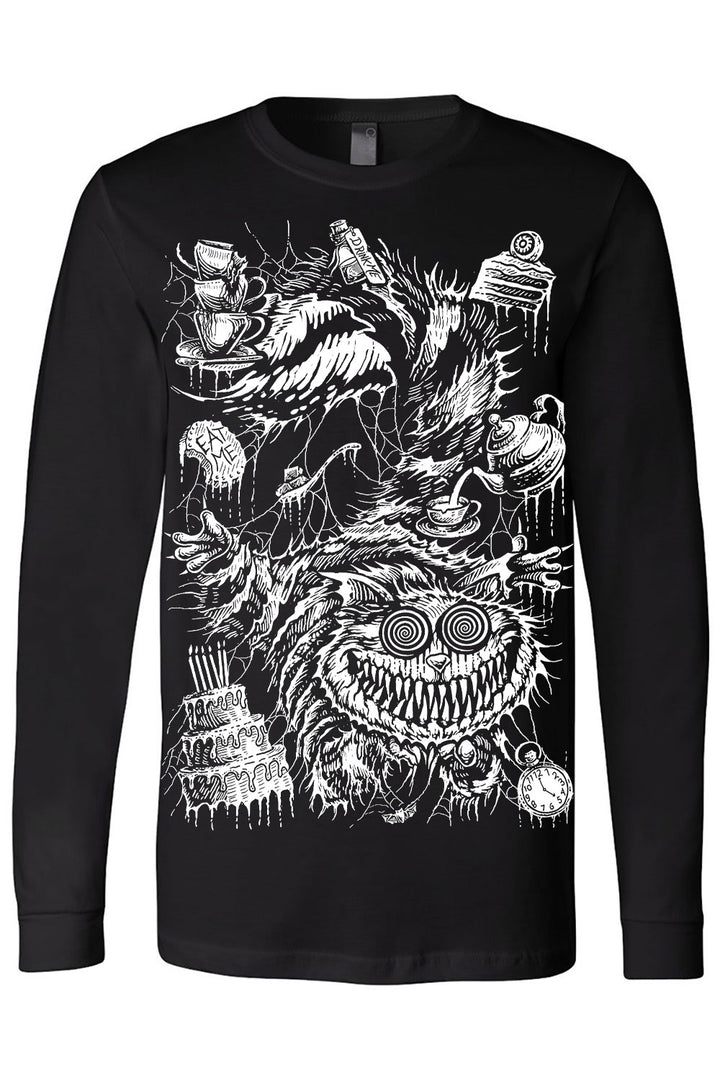 black cotton long sleeve gothic cheshire cat t-shirt