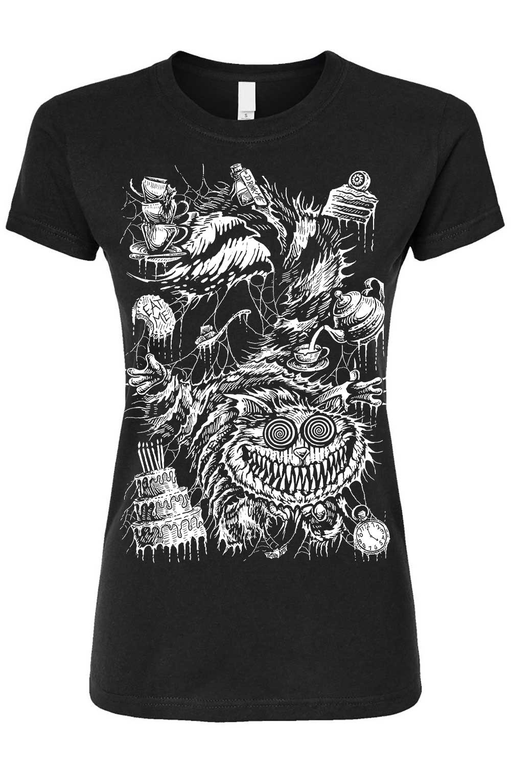 weird and whimsical gothic cheshire cat t-shirt