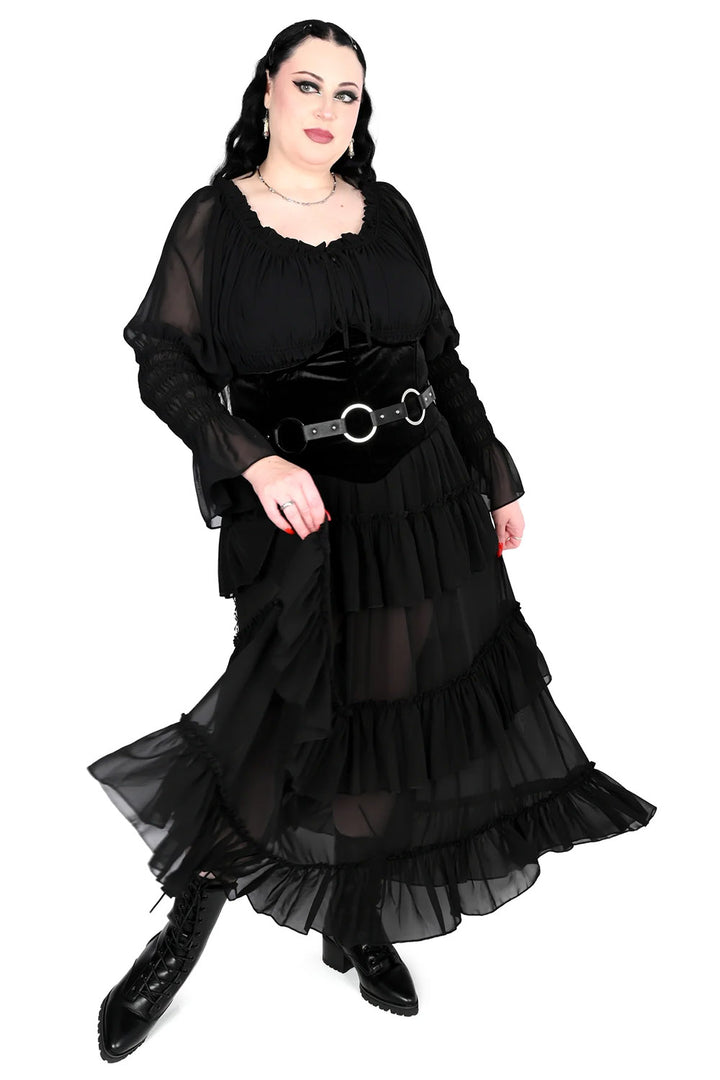 ruffled chiffon maxi skirt