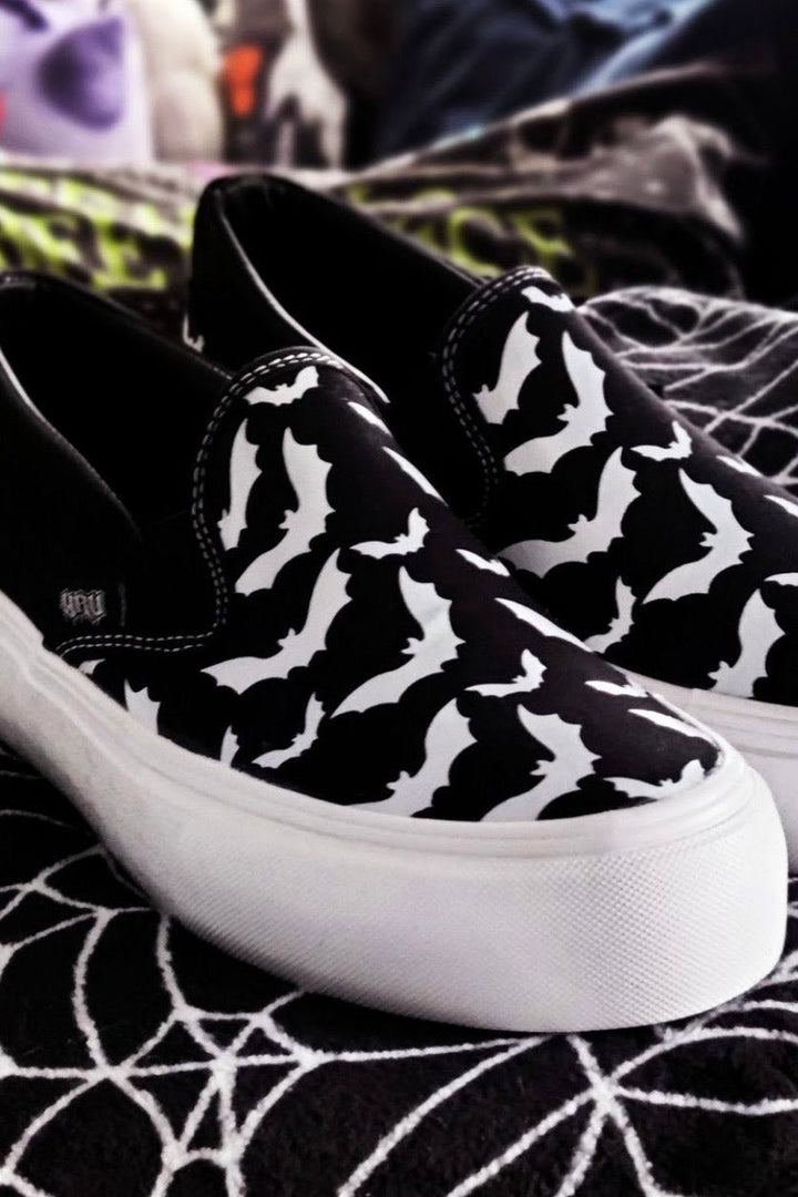 Chill Bat Platform Sneakers [BLACK/WHITE] - womens shoes - VampireFreaks - YRU