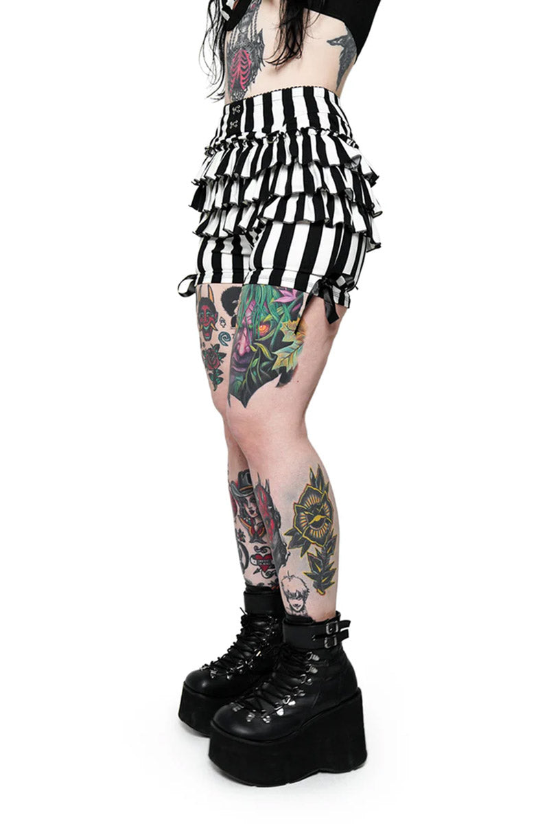 creepy circus tiered black and white striped bloomers