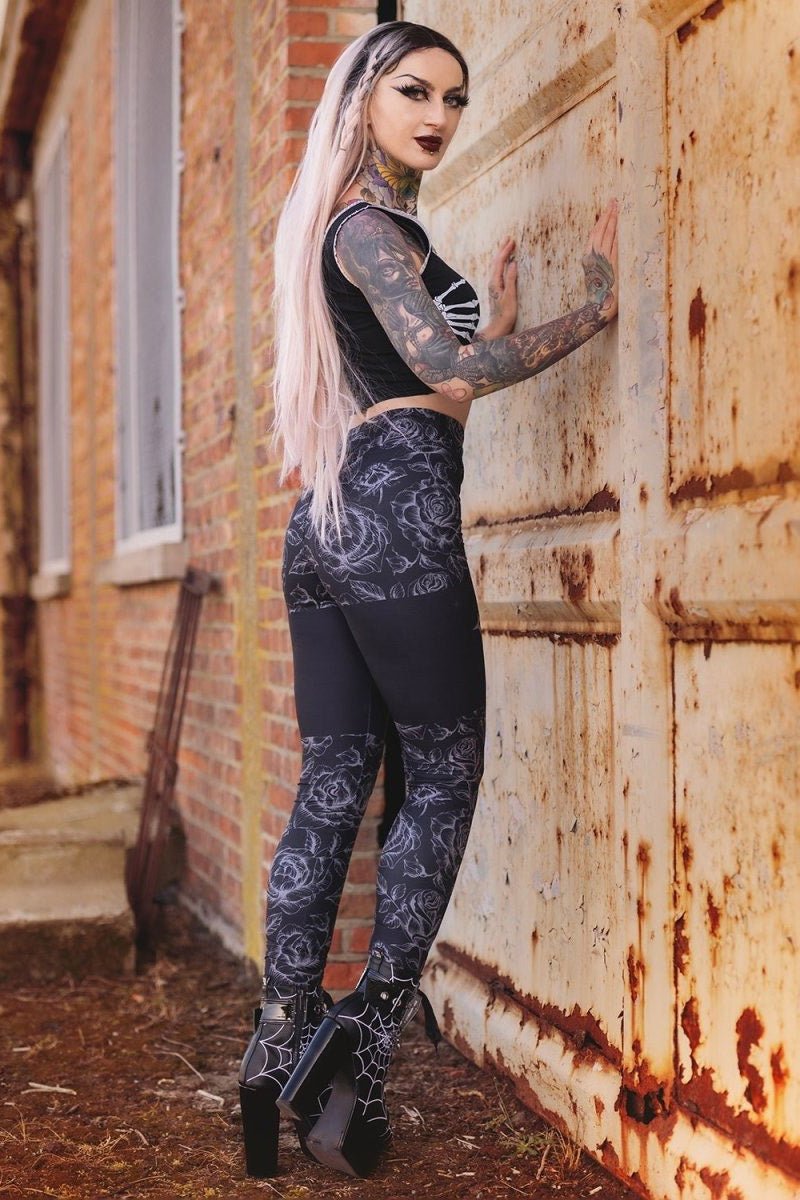 Classic Goth Rose Cross High Waist Leggings - womens bottoms - VampireFreaks - Too Fast