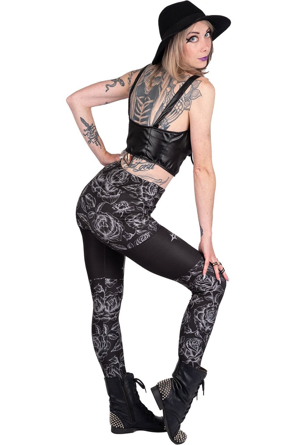 Classic Goth Rose Cross High Waist Leggings - womens bottoms - VampireFreaks - Too Fast