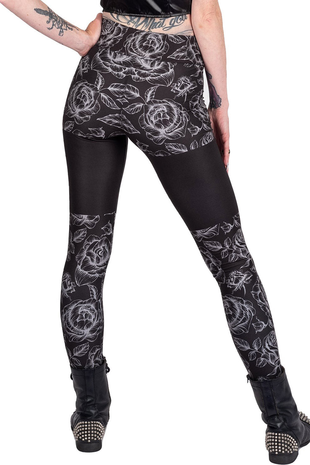 Classic Goth Rose Cross High Waist Leggings - womens bottoms - VampireFreaks - Too Fast