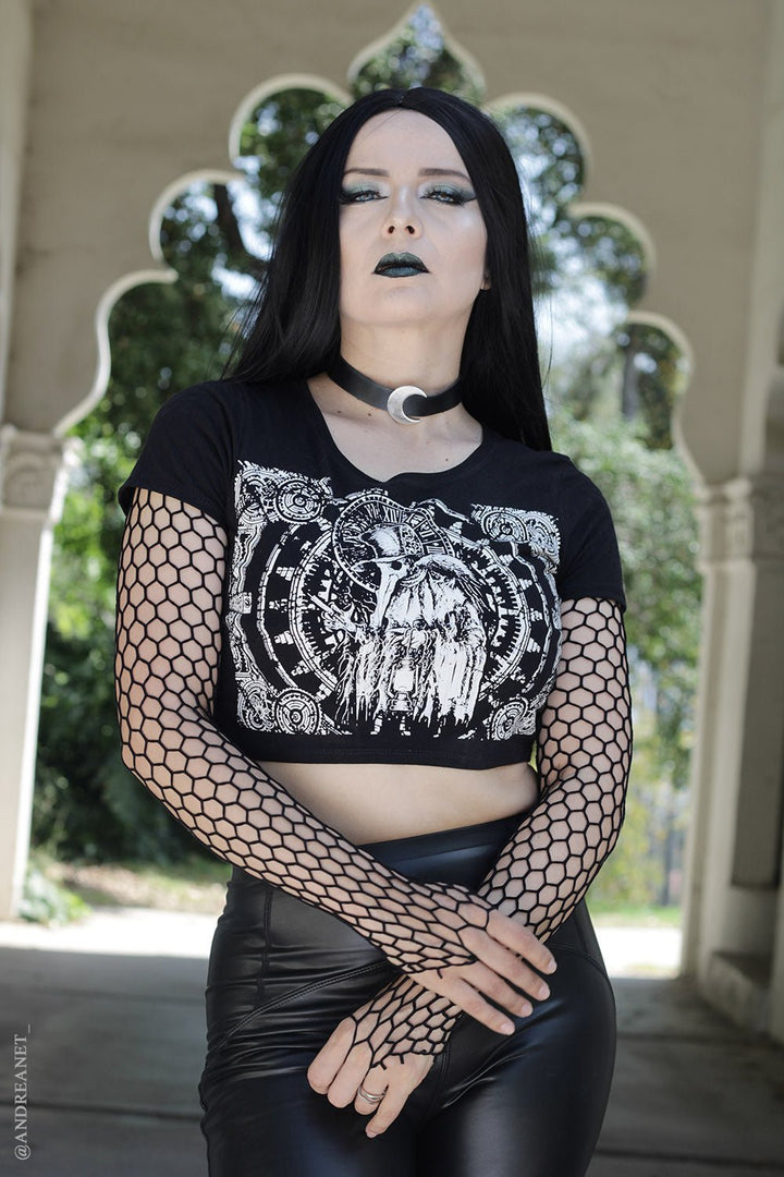 Clockwork Plague Doctor Crop Top - womens graphic tees - VampireFreaks - VampireFreaks