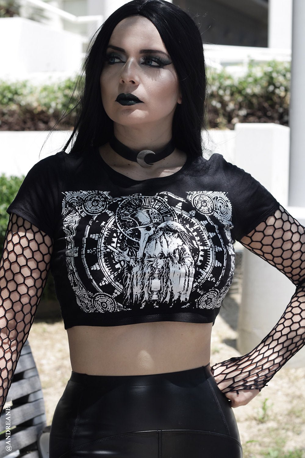 Clockwork Plague Doctor Crop Top - womens graphic tees - VampireFreaks - VampireFreaks