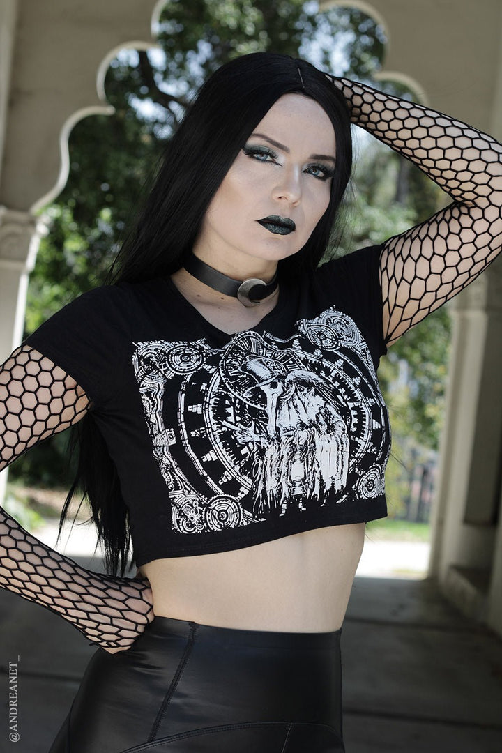 Clockwork Plague Doctor Crop Top - womens graphic tees - VampireFreaks - VampireFreaks