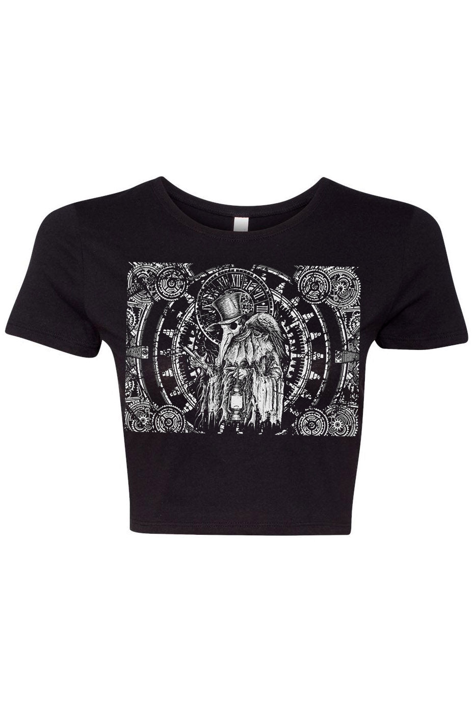 Clockwork Plague Doctor Crop Top - womens graphic tees - VampireFreaks - VampireFreaks