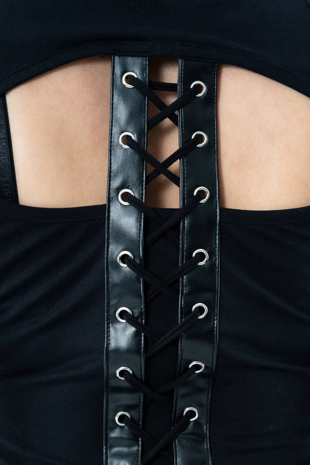 womens vegan leather corset dress