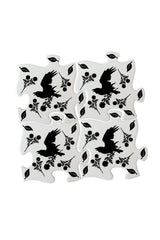 Set of black crow birds and leaf coasters on a white background