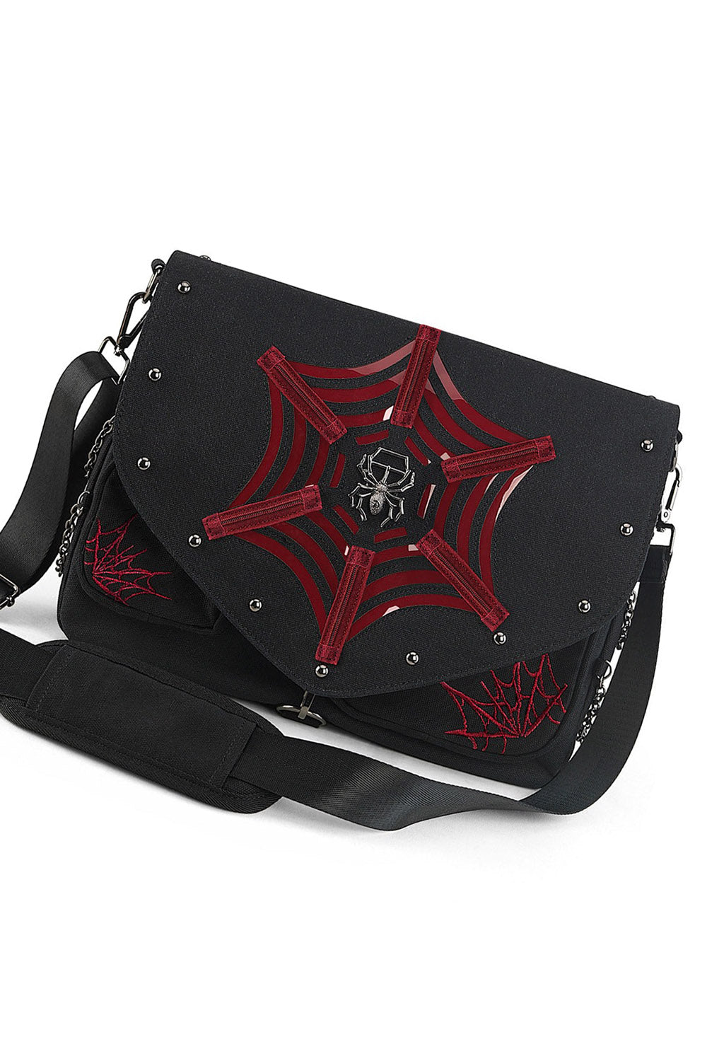 red and black gothic messenger bag by demonia