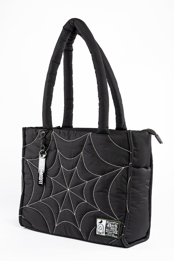 embroidered spiderweb large puff shoulder tote bag