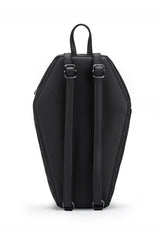 matte black rock rebel's coffin backpack with bat studs