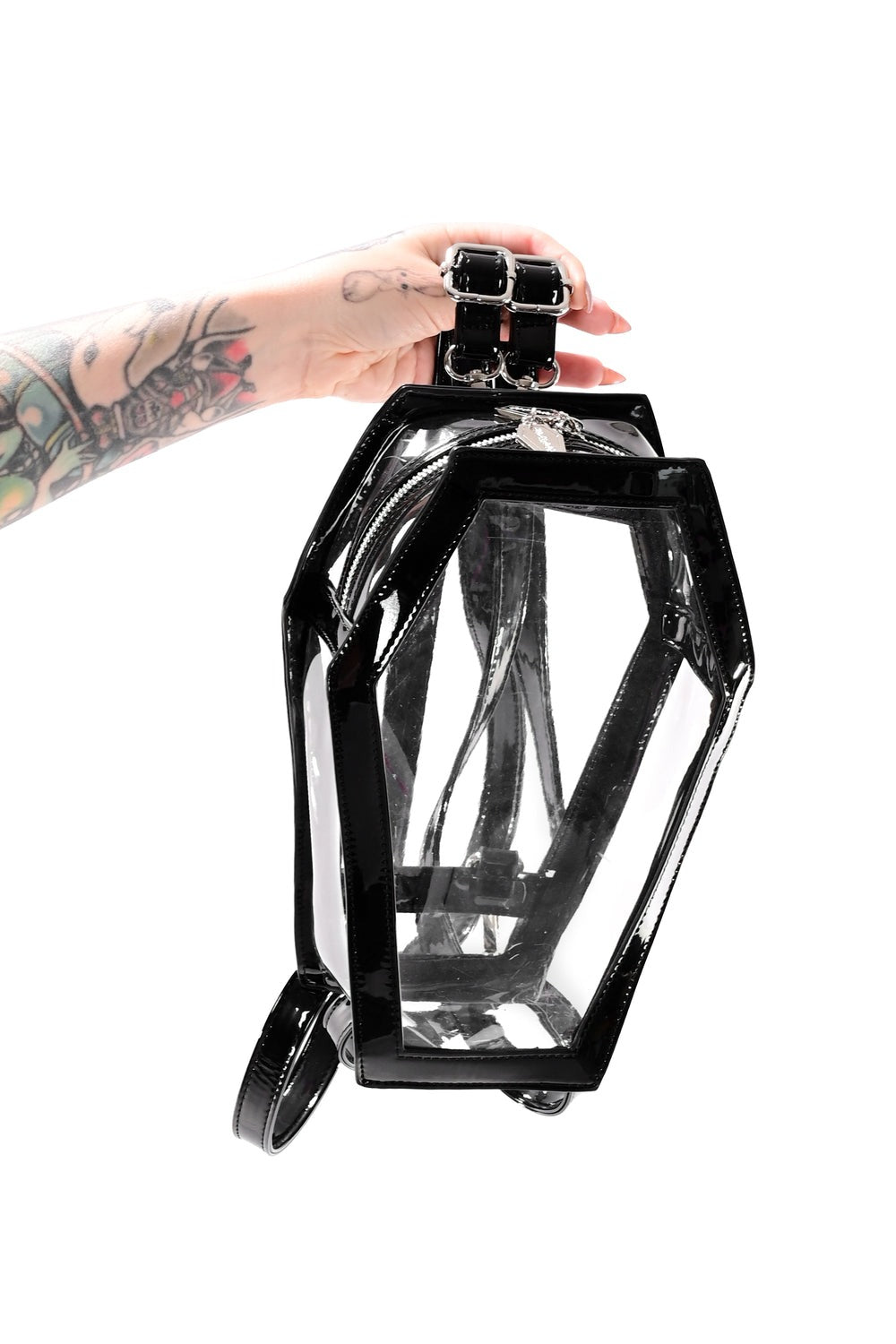 black and clear PVC coffin backpack