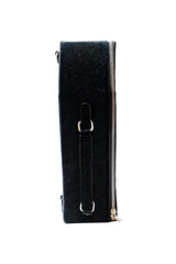 studded red velvet and black vegan leather coffin ita bag for enamel pin display