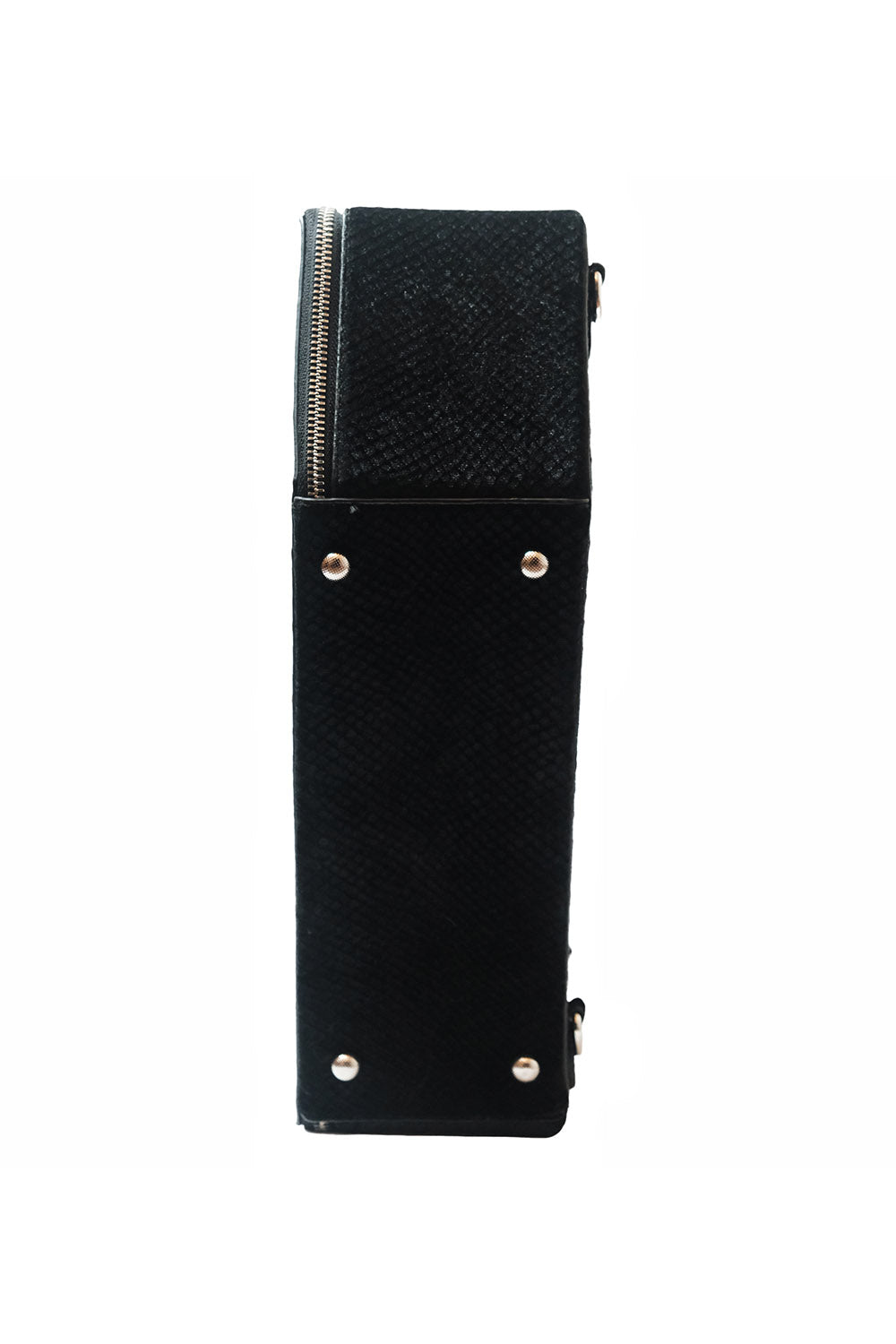 gothic red velvet and black vegan leather coffin ita bag with studded feet