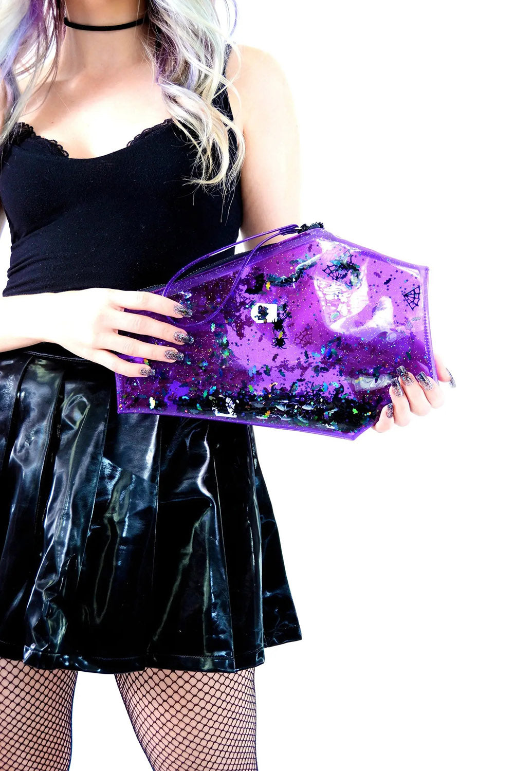Too Cute to Spook Liquid Glitter Coffin Clutch [Purple]