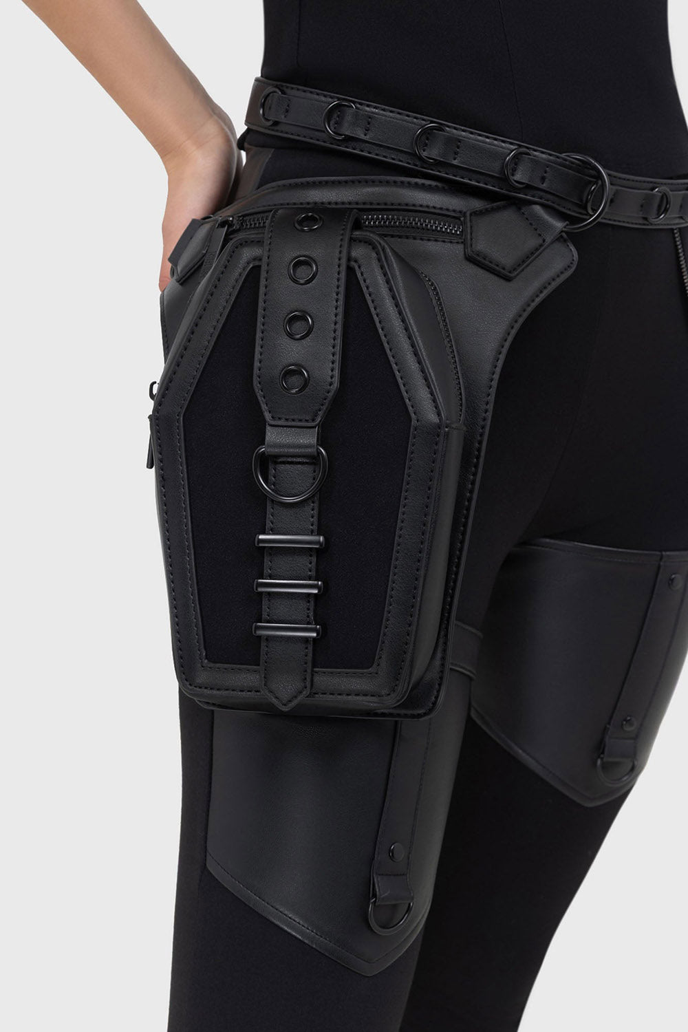 coffin-shaped thigh bag by killstar 