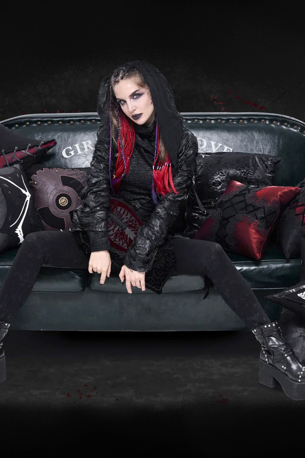 coffin-shaped gothic pillow by devil fashion
