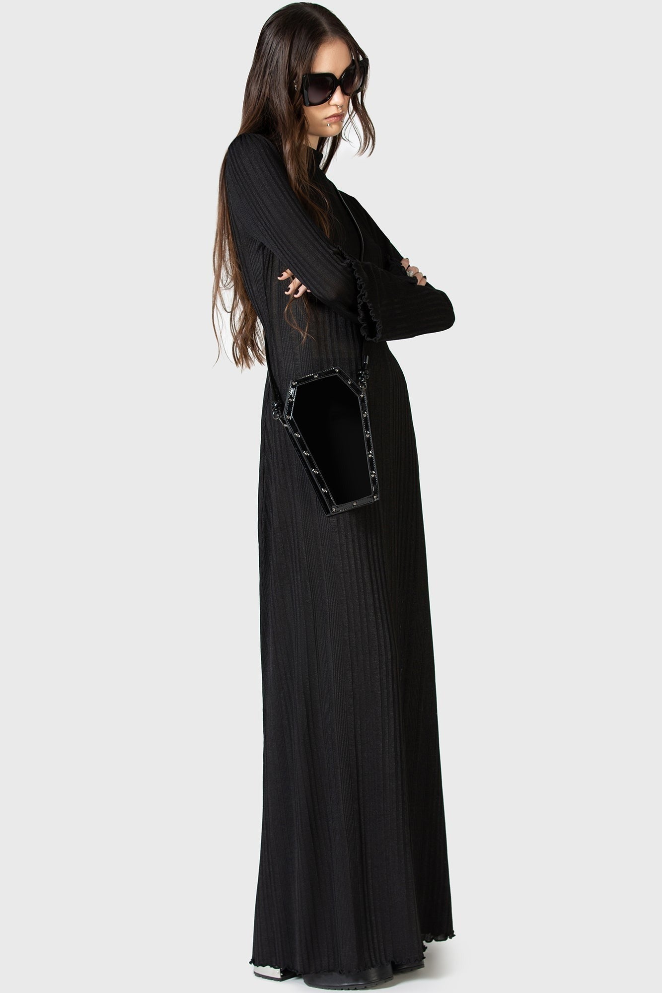 gothic coffin purse made of vegan patent leather