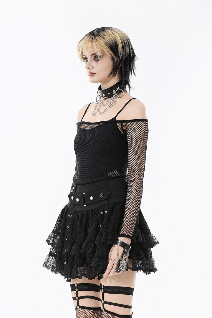 grunge long sleeve off the shoulder fishnet shirt