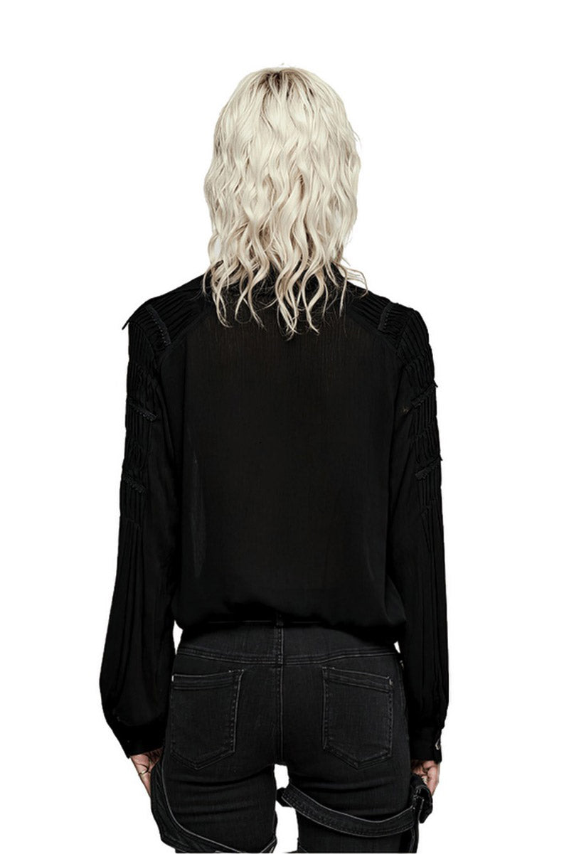 womens deep v-neck plunging neckline lace-up chest top  with collar