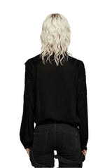 womens deep v-neck plunging neckline lace-up chest top  with collar