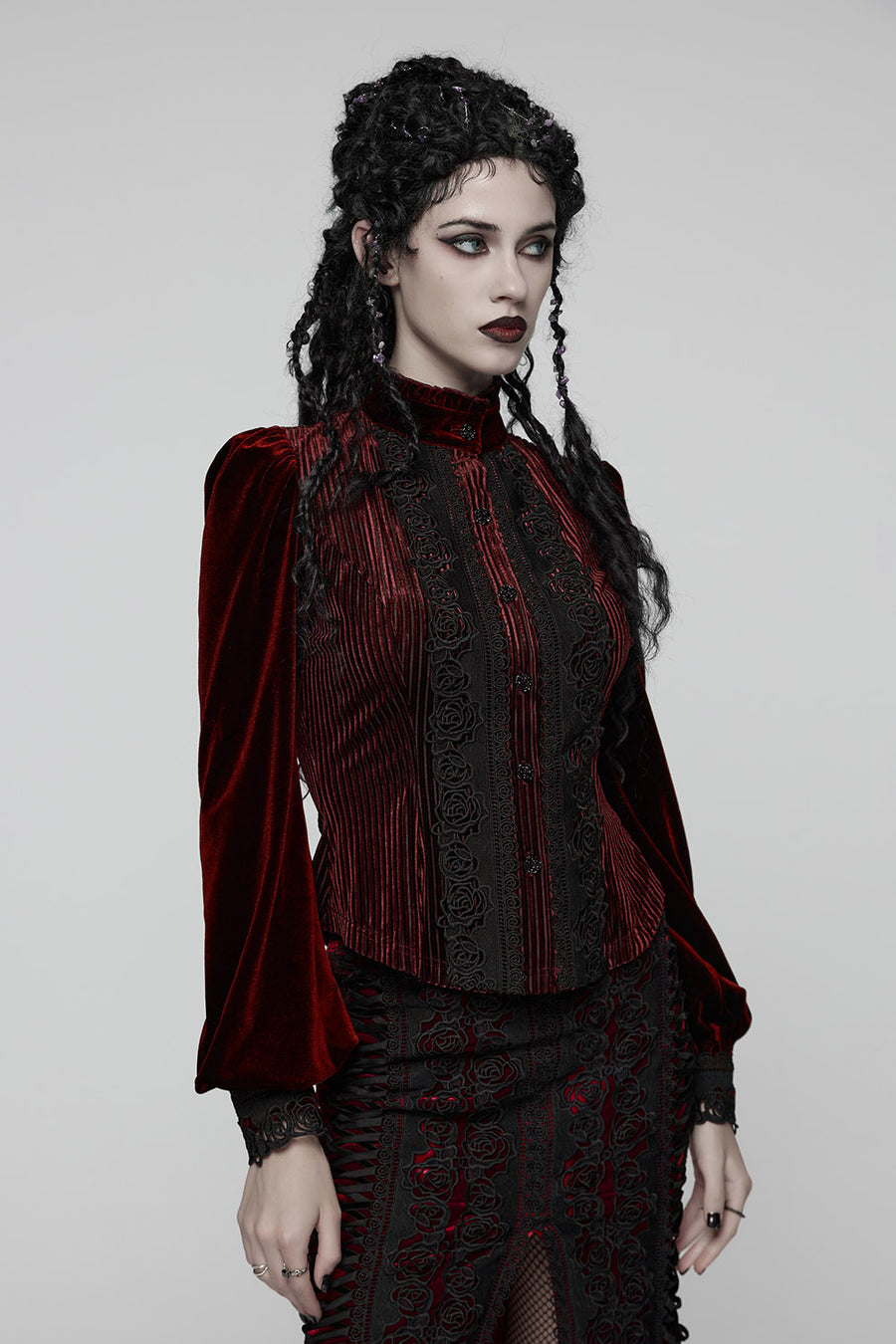 dark red velvet vampire goth top