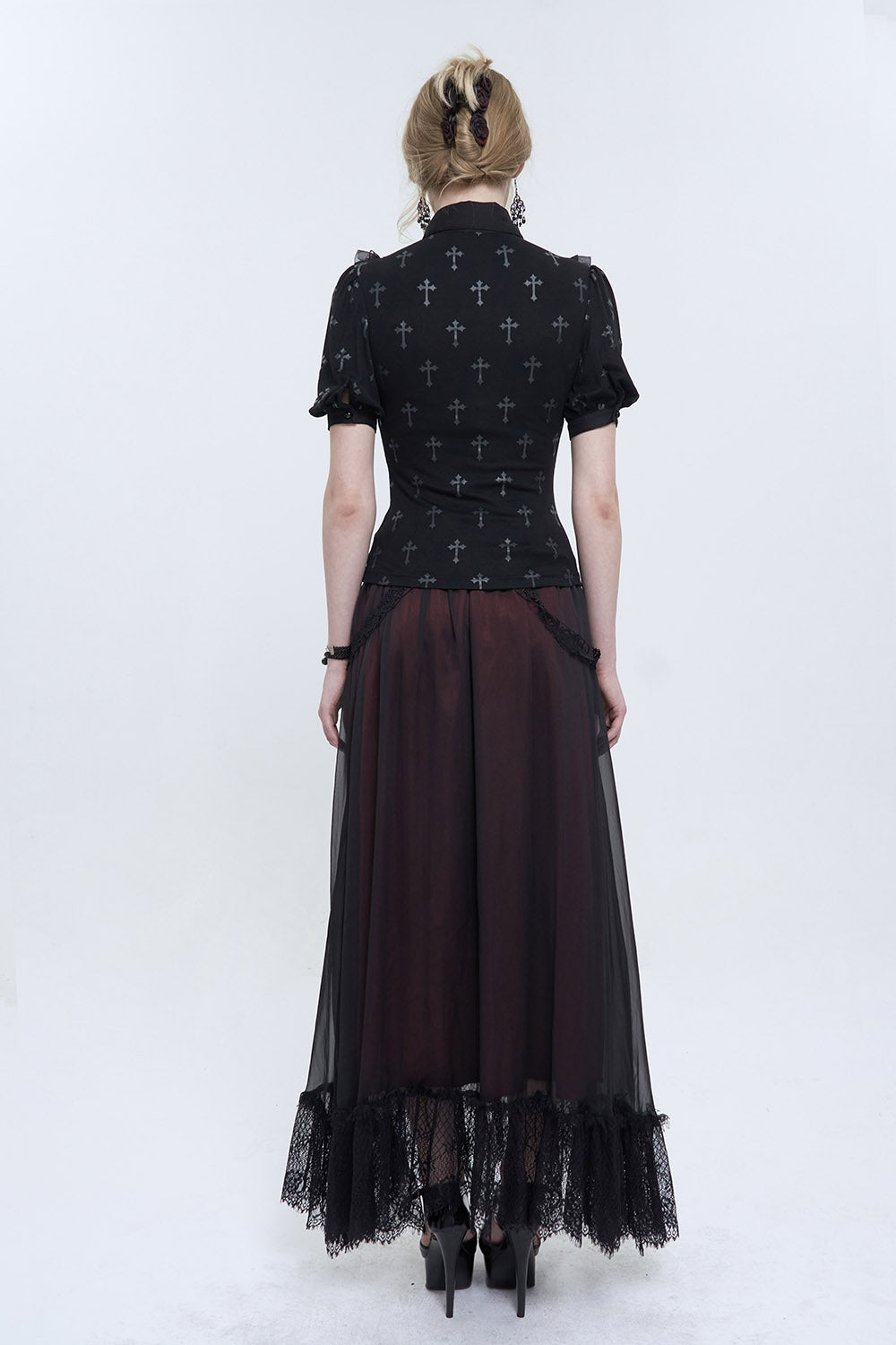 vintage goth top with puffed sleeves