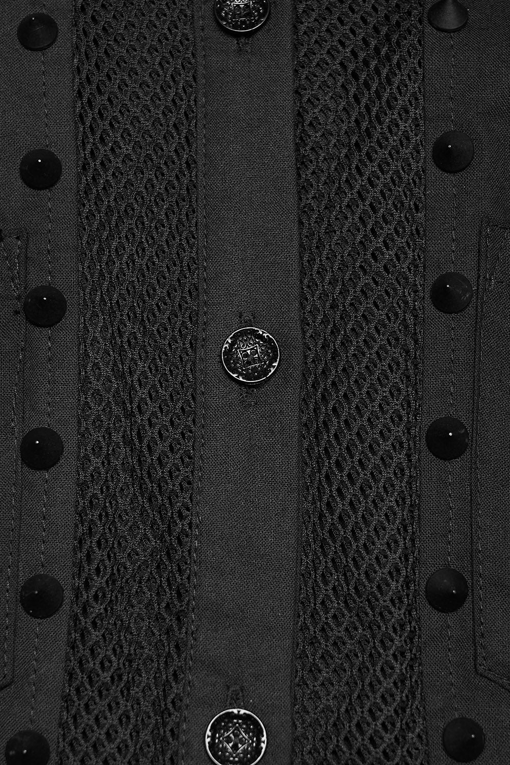 studded fishnet short sleeve shirt with epaulets  with spikes